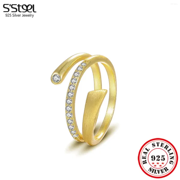 Anelli a cluster S'Steel Solid 925 ANELLO zirconio a doppio strato argento per prodotti di tendenza personalizzati da donna 2024 designer