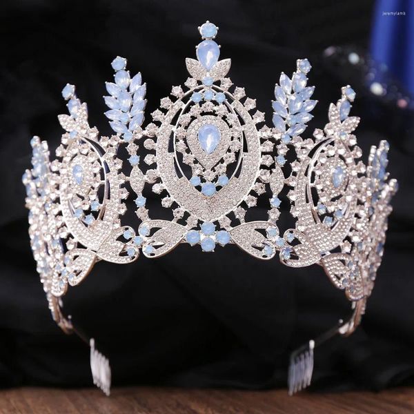 Saç klipleri lüks büyük taç rhinestone kristal tiaras tombullar için gelin diadem prenses düğün taçları yarışmaya mücevher aksesuarları