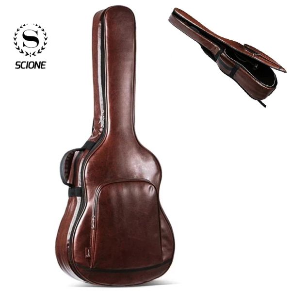 Casos 40/41 polegadas PU guitarra de guitarra acústica tampa de bolsa de guitarra de guitarra com tiras de ombro Backpack de guitarra de guitarra marrom K020