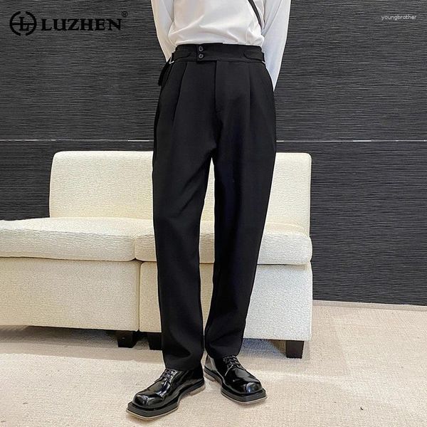 Calças masculinas Luzhen 2024 Solid Color Pleated Suit de personalidade original elegante calça coreana lz2274