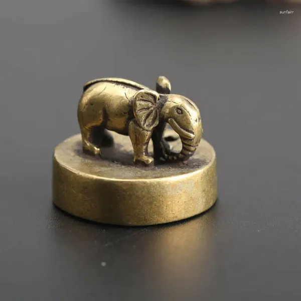 Figurine decorative Collezione cinese Old ASIAN ANICE BRASSE ELEPHANT STATUE SEAL SIGILE C2