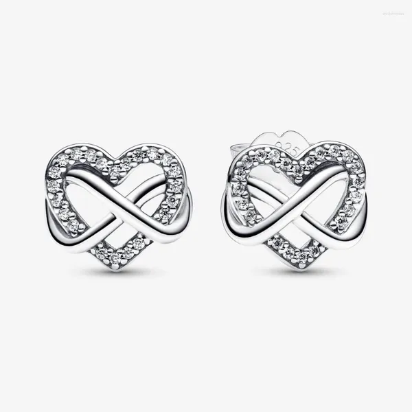 Brincos de garanhão 2024 925 Sterling Silver Sparkling Infinity Heart for Women Original Jewelry Ear Brincos