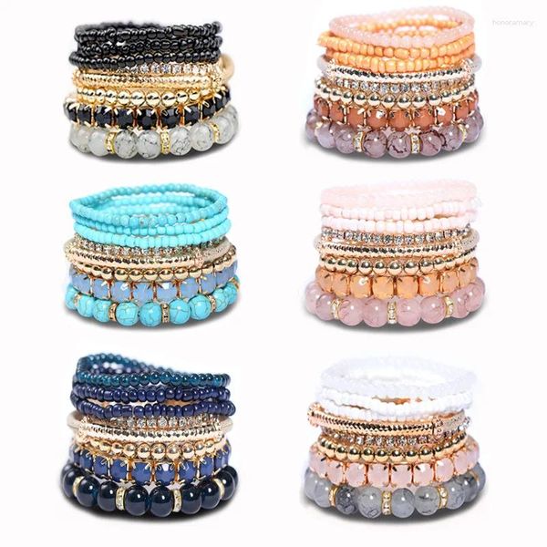 Braccialetti Charm 8pcs/set perle di semi colorati in glassa in rilievo per donne bohémien fatte a mano Bracciale elastiche set di vacanze