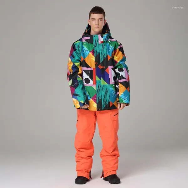 Jackets de esqui 2024 esportes de neve de homem coda de casaco com capuz Homem ternos de esqui à prova de vento trajes térmicos da montanha de aquecimento Snowsuits Roupas