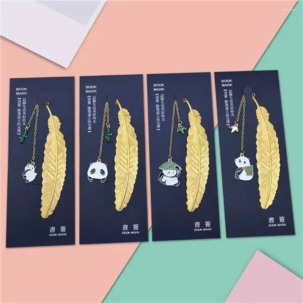 Bookmark Panda Feather Bookmark di alta qualità a doppio pendente in metallo Clip Golden Pagination Mark Stationery