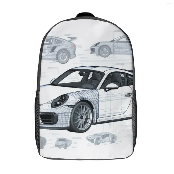 Zaino disegni di auto sportive classiche Schizzo stile unisex in poliestere zaini da viaggio durevoli borse da scuola elegante