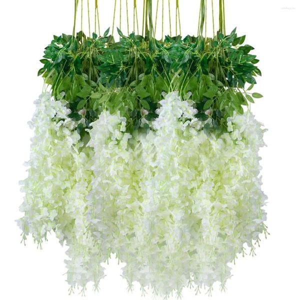 Fiori decorativi 12 pezzi Wisteria artificiale Arco di ghirlanda rattan Vine sospesa a spicco di fiori finta seta di seta casa decorazione
