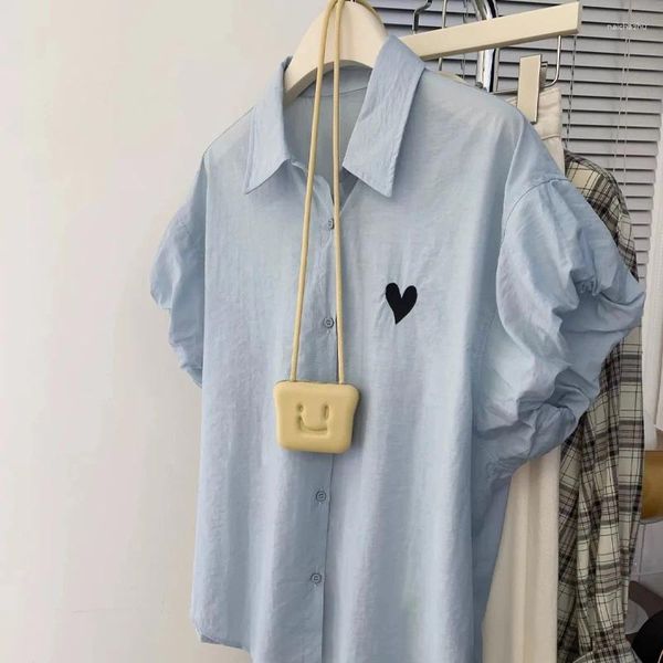 Blouses feminina Summer Polo Collar Fashion Sleeve Sleeve Camisa feminina High Street Buttered Button Cardigan Elegant Vintage Tops All-Match