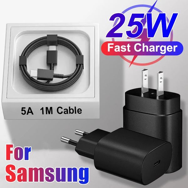 For SAMSUNG PD 25W Super Fast Charger For Samsung Galaxy S23 Ultra S22 S21 S20 S24 Note 10 20+ A54 5G UCB C Fast Charging Charger US EU UK Accessories Wall Charger Eu US Power