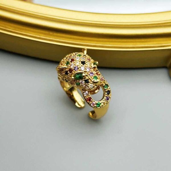 Designer Trendy mittelalterlich Vintage Kupfer plattiert True Gold Wachs Set Buntes Zirkonium Carter Cheetah Öffnen verstellbarer Ring Zv2w