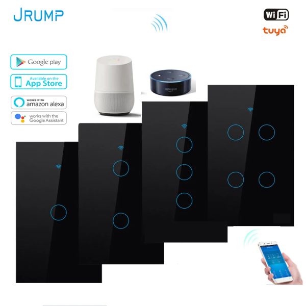 Steuerelement Jrump WiFi Smart Touch Switch Sprachsteuerung Lichtschalter mit drahtloser Fernbedienungssteuerungswandschalter Alexa Echo Google Home