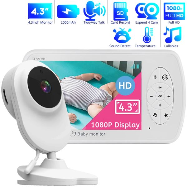 Monitores de 4,3 polegadas de cor sem fio Vídeo Baby Monitor 1080p Câmera de áudio monitor