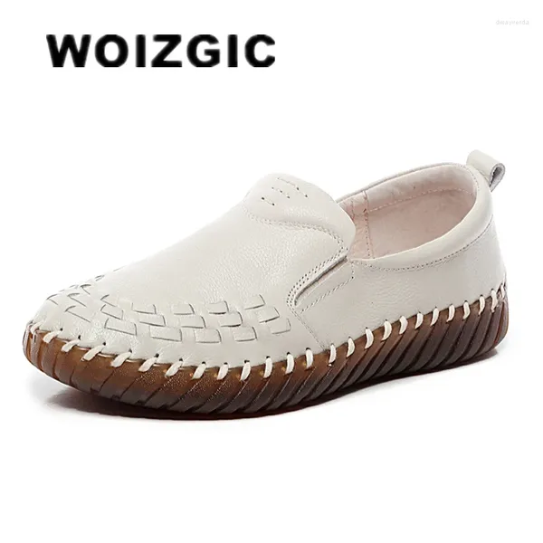 Scarpe casual Woizgic Women Old Mother Flats Cow Maresuli autentici in pelle Slip di gomma in maiale di alta qualità su vintage 35-41 ESN-1