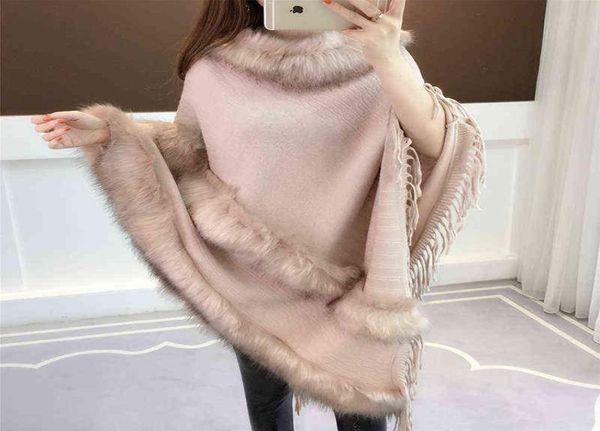 Schal neuer Herbst- und Winterstrickfell -Trimmschleuder Frauen039S Lose Pullover Koreanstyle Mode Cloak ethnischer Pullover Mantel Ponc3053735