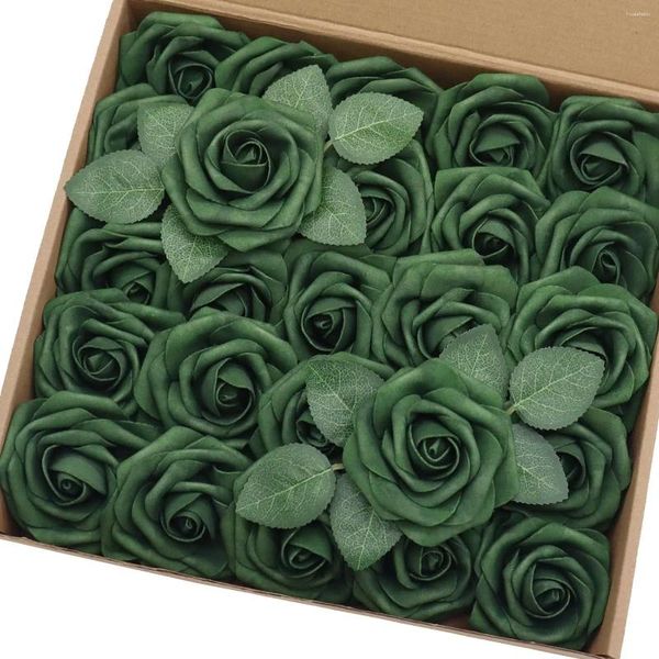 Fiori decorativi mefier wedding artificiale 25pcs rose di schiuma finta smeraldo con gambo per centrotavola di decorazioni fai -da -te arrangiamenti bouquet