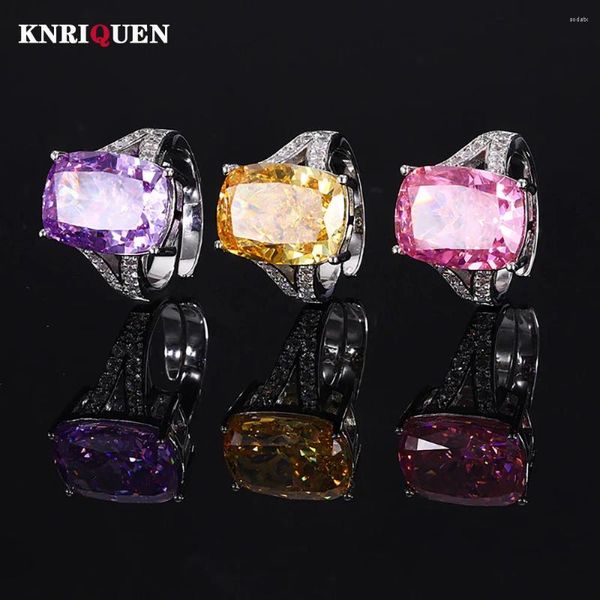 Clusterringe 2024 Trend Iced Cut 12 16mm Topaz Amethyst Pink Quarz Ring Gemstone Lab Diamond für Frauen Cocktail Party Fein Schmuck Geschenk