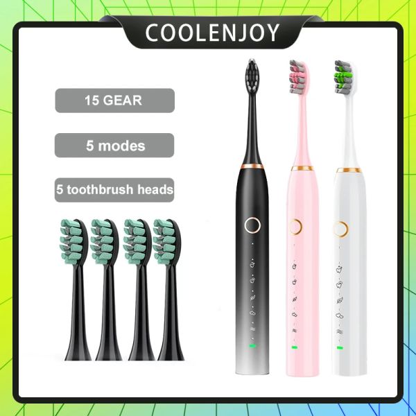 Cabeças Jialaiya Electric Sonic Toothbrush Brush USB adulto recarregável com 60 dias de duração da bateria IPX8 Breatilho de dores de água de água