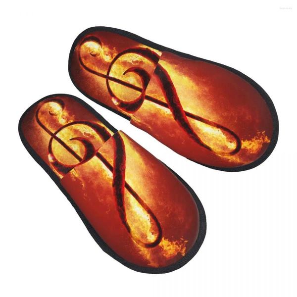 Slippers Winter Slipper Mulher Man Moda Fluffy Warm Musical Notes of Fire Flame House Funny Shoes