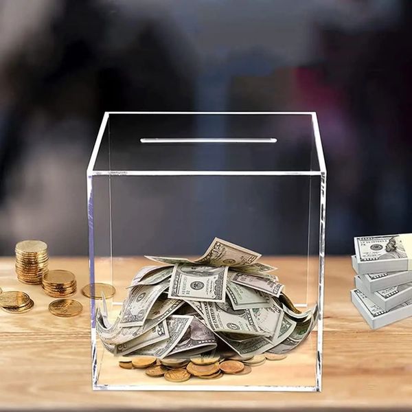 Piggy Banks für Erwachsene verbessert die Version Clear Acrylgeld Saving Bank Break zum Öffnen kann nur sparen, die nicht einnehmen können 240408