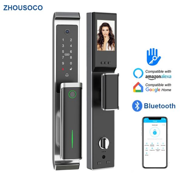 Controlla App WiFi Blocco della porta intelligente completamente automatica TTLOCK Bluetooth con telecamera Chiave di scheda Ic Card Chiave Electronic Door Blocco