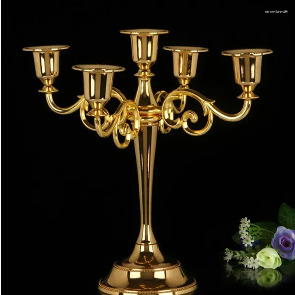 Titulares de vela 27 cm de metal castiçal 3 cores prata / ouro braços de bronze 5 decoração de jantar de casamento