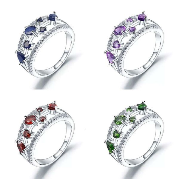 Ringe Cluster Gems Ballett Sterling Sier Januar Geburtsstein Ring für Frauen natürlicher roter Granatkrone von Dornen Fein Schmuck