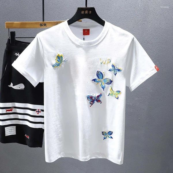 Herren Hoodies Summer Butterfly Stickerei China Style Kurzarm Männer rundes Hals Sweatshirt Mode 2xl übergroße T -Shirts Schwarz Weiß