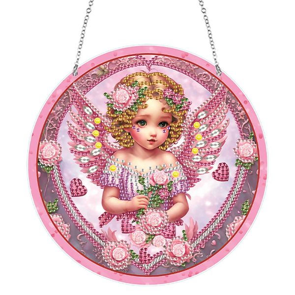 Acrilico singleside 5d fai -da -te diamante dipinto di pittura ciondolo Jesus Angel Rhinestone Art Winder pendants for Office Decor 240407