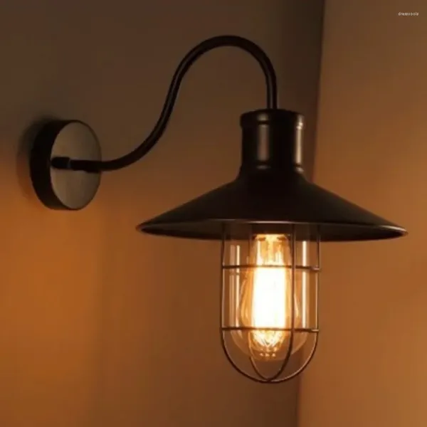 Wandlampe Vintage Schwarzer Eisenglas Schatten Edison Glühbirne Minimalistische Innenhause Dachboden Dekor Schlafzimmer Badezimmer Bett