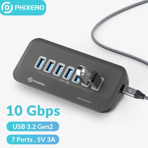 Hubs Phixero 10 Гбит / с USB 3.2 Hub Splitter Type C Switch станция Multiprise USB 7 Ports Pult Scard Hearder для Supper Macbook ПК