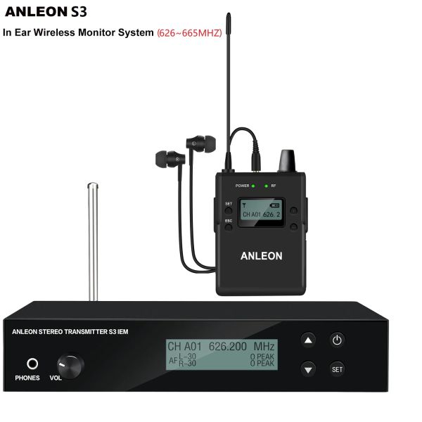 Microfones ANLEON S3 Sistema de monitor INEAR sem fio UHF Sistema estéreo Monitoramento de estágio de estágio 626662MHz BodyPack para sistema de estúdio de palco