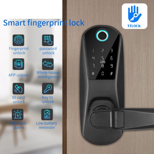 Controle TTLOCK APP APP IMPRESSIONANTE DIGNIAL Bluetooth Cylinder Lock Biométrico Electronic Smart Door Lock Digital Keypad RFID Cartão sem chave Lockless