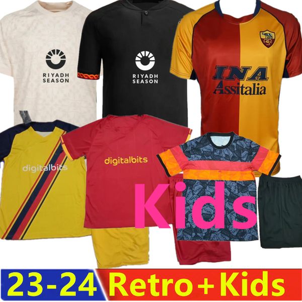 Roma Retro Futbol Jerseydybala Aouar Futbol Formaları Totti Magic Pellegrini Belotti 23-24 Futbol Gömlekleri Mancini Erkek Çocuk Kiti El Sharewy Üniforma Romas Oyuncu Hayranları