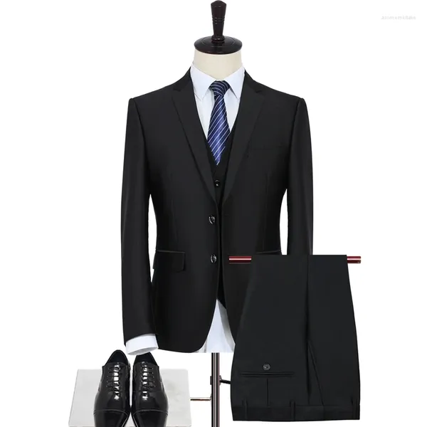 Мужские костюмы 3pc Мужчина Черный костюм (жилет брюк для куртки) Бутик Slim Fit Elegant с мужским уходом Busienss Tuxedo Ternos S-4XL