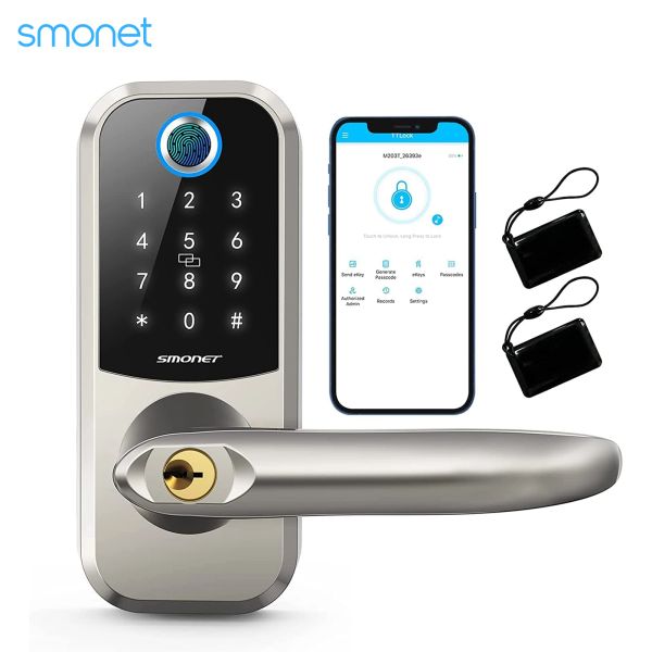 Управление Smonet Electronic Smart Door Lock Wi -Fi Биометрический отпечаток пальцев пульт дистанционного разблокировки без ключа блокирует передний пароль Bluetooth Home IC Card