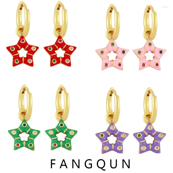 Orecchini per stalloni in Fashion Colorful smalto Star Hoop per donne Bohemia 18K Gold Zircon Huggie Earring Party Gioielli