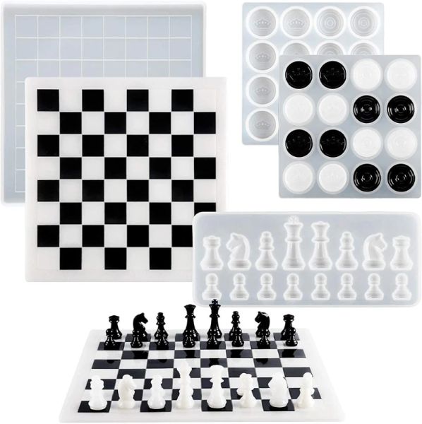 Equipamentos 3 PCs Crystal Epoxy Resin Molde International Chess Board Peças de xadrez Peças de molde de silicone