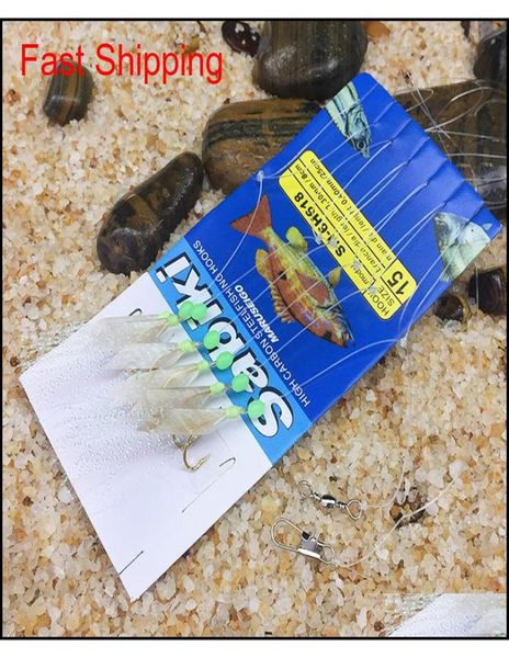 6pcsbag de alto carbono gancho de aço verdadeiro penas de peixes fishhooks fios de pesca robal carpa marinha luminosa gancho de cordas FIC HOME20067401814