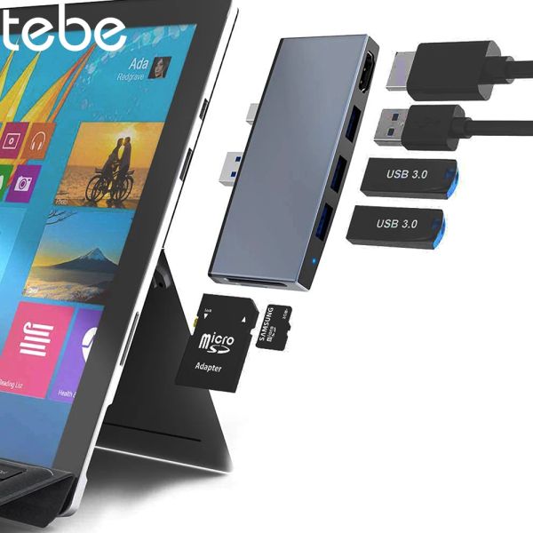 Hubs Adattatore hub TEBE USB3.0 per Microsoft Surface Pro 6/5/4 6 in 1 USB a 4K HDMicompatibile Multi USB 3.0 SD/TF Adattatore lettore di schede TF