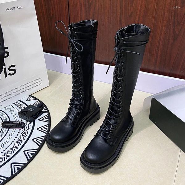 BOOTS SAPATOS MULHERES NA VENDA 2024 Moda Winter PU Zipper Plataforma Round Head Solid Salto alto Half Zapatos Mujer