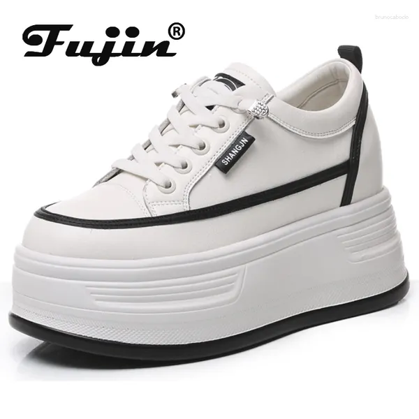 Scarpe casual fujin da 8 cm donne stabili ad alta piattaforma femminile vulcanizzare mucca vera in pelle vera elabo