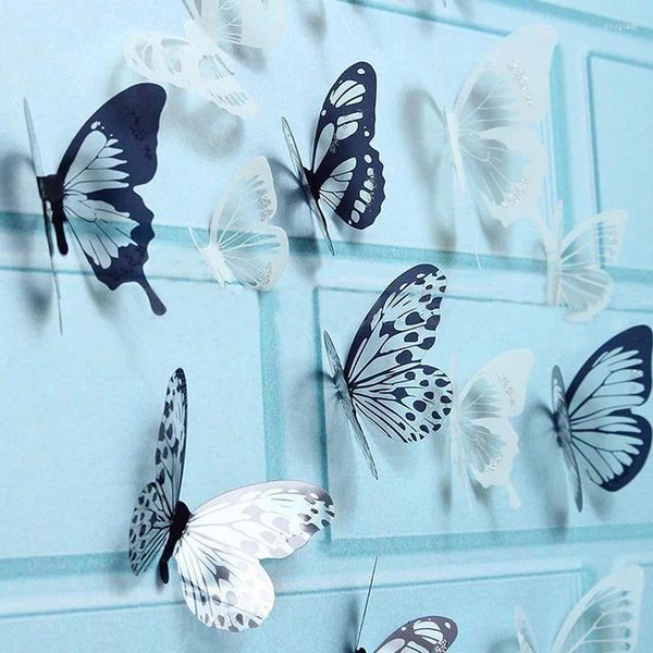 Adesivi a parete 18pcs 3D in bianco e nero adesivo per farfalla arte Decal decorazione per la casa decorazione Reri889