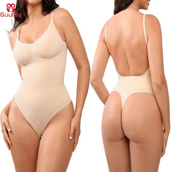 Guudia Bodysuits sem costas Coscam a virilha aberta Shapewear lombar bodysuit Thong Shandex sem costura Shapers Sexy 240420