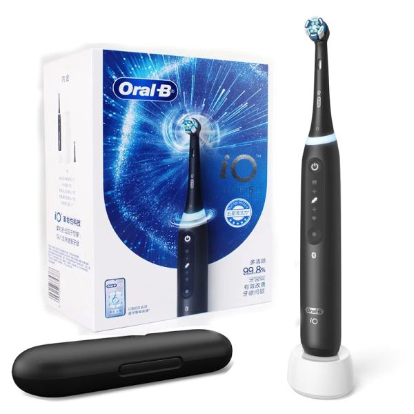 Köpfe Oralb IO Serie 5 Elektrische Zahnbürste mit 2 Pinselköpfen Schnellladungsdrucksensor Elektrische Zahnpinsel 5 Bürstenmodi