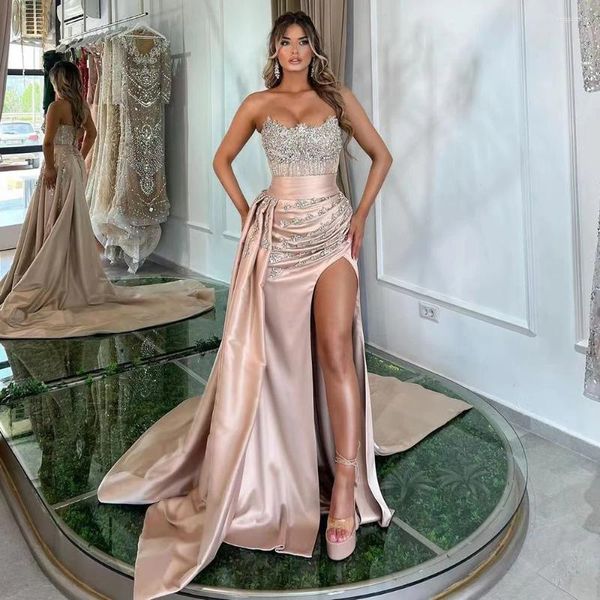 Abiti da festa High Split with Gonna Mermaid nudo Nude Strappless Crystal Perline Abiti da sera per donne 2024 LA72135