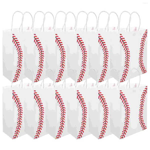 Wrap regalo 12 pezzi piccoli sacchetti da baseball borse portanti feste di compleanno kraft con manici