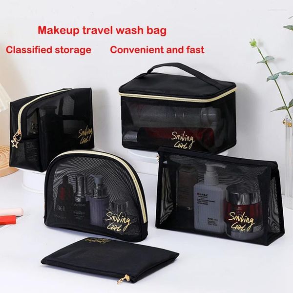 Bolsas de cosméticos 1pc Mesh preto Bolsa feminina transparente Travel Comtictics pincéis Organizer Beauty Case Pequena maquiagem de higiene pessoal grande