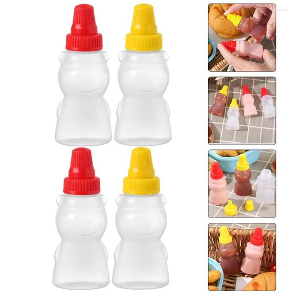 Set di stoviglie da 4 pezzi Bottiglia di salsa per orso mini insalata di bottiglie di bottiglie per spremione condimento pe piccolo piccolo