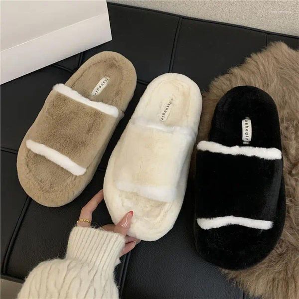 Slippers Autumn Winter Shoes on Flatform Warm Furry Women Home 2024 Moda Feminina Elegante