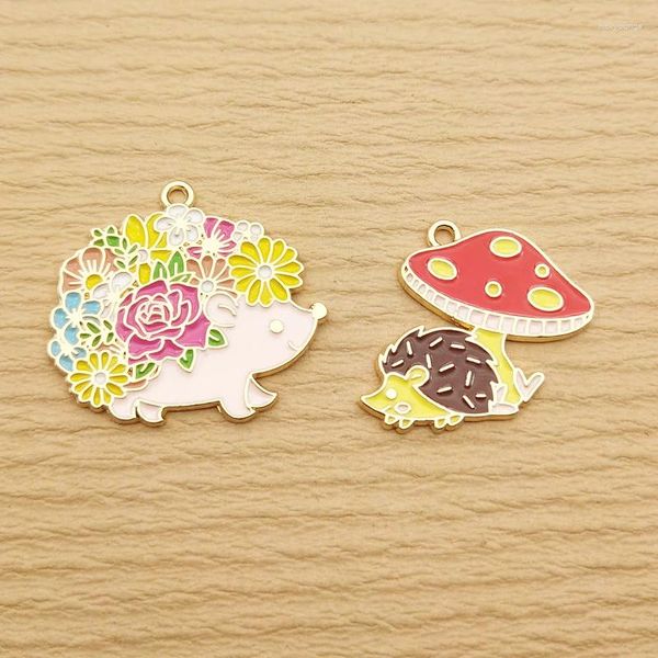 Ciondolo 10 pezzi Flower Hedgehog Charm per gioielli che producono smalta collana a pendente Bracciale fai da te Accessori artigianali forniture oro placcate